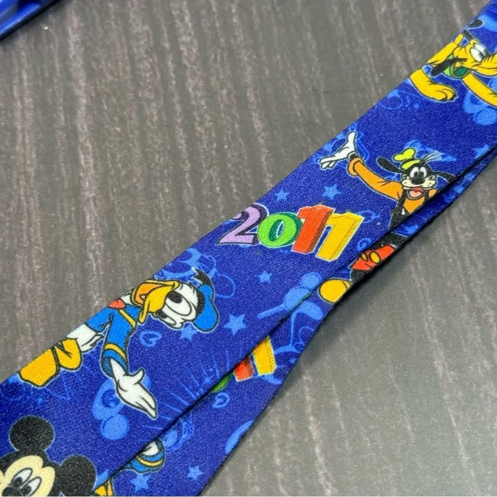 2011 Disney Blue Pin Trading Lanyard with Characters & Detachable Ring
